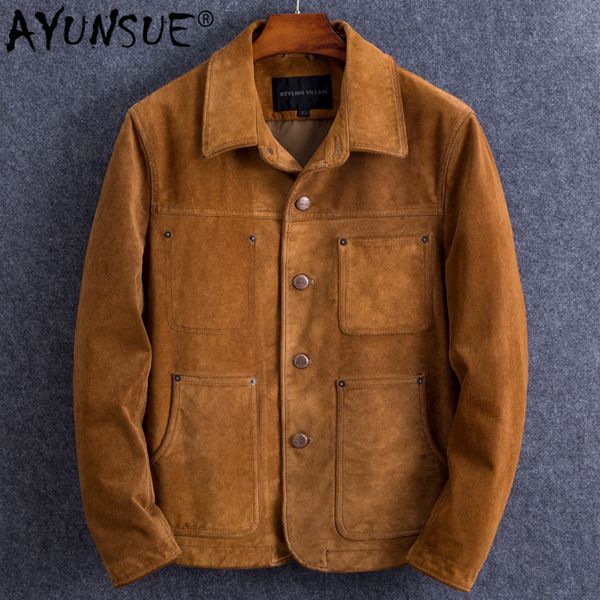 ayunsue genuine cow suede leather jacket men casual real cow leather coat vintage motorcycle jackets for men 1812 kj4549, Black
ayunsue genuine cow suede leather jacket men casual real cow leather coat vintage motorcycle jackets for men 1812 kj4549, Black