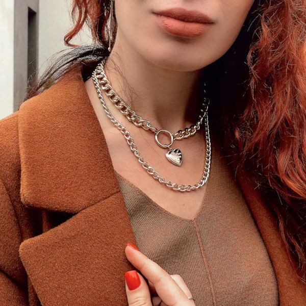 punk metal heart choker necklace for women fashion big thick chain double layer round pendant necklace gothic jewelry, Silver
punk metal heart choker necklace for women fashion big thick chain double layer round pendant necklace gothic jewelry, Silver