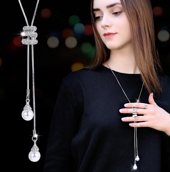 new simulated pearl crystal long sweater chain circles necklace vintage accessary crystal collares statement jewlery, Silver
new simulated pearl crystal long sweater chain circles necklace vintage accessary crystal collares statement jewlery, Silver