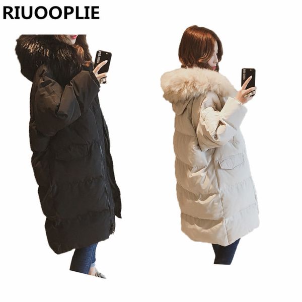 riuooplie winter women casual coat large fur collar cotton down long slim fit jacket, Black
riuooplie winter women casual coat large fur collar cotton down long slim fit jacket, Black