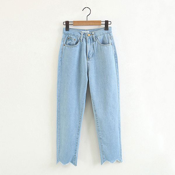 2018 spring summer new style korean-style college style versatile faded slimming casual pants high-waisted slimming jeans trouse, Blue 
2018 spring summer new style korean-style college style versatile faded slimming casual pants high-waisted slimming jeans trouse, Blue
