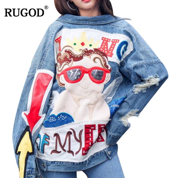 rugod 2018 women vintage funny print jean jacket ripped hole long sleeve jacket loose casual short denim casaco feminino, Black;brown
rugod 2018 women vintage funny print jean jacket ripped hole long sleeve jacket loose casual short denim casaco feminino, Black;brown