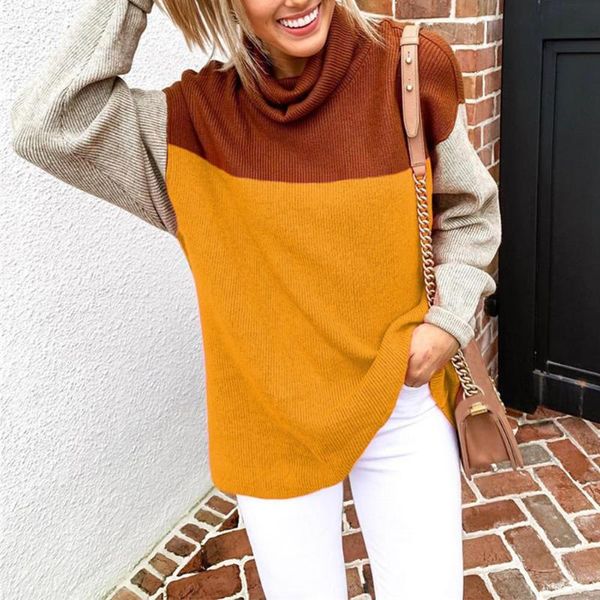 women long sleeve high collar hit color stitching knitted loose autumn, White;black
women long sleeve high collar hit color stitching knitted loose autumn, White;black