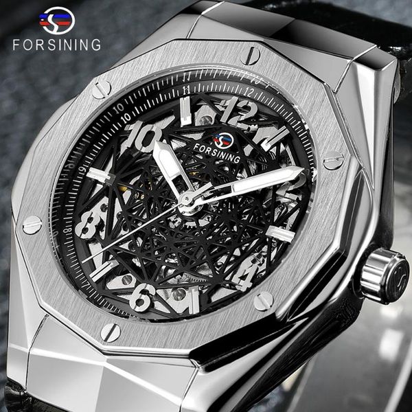 forsining fashion casual men's watch black spider web hollow dial silver case black leather strap automatic mechanical watch, Slivery;brown
forsining fashion casual men's watch black spider web hollow dial silver case black leather strap automatic mechanical watch, Slivery;brown