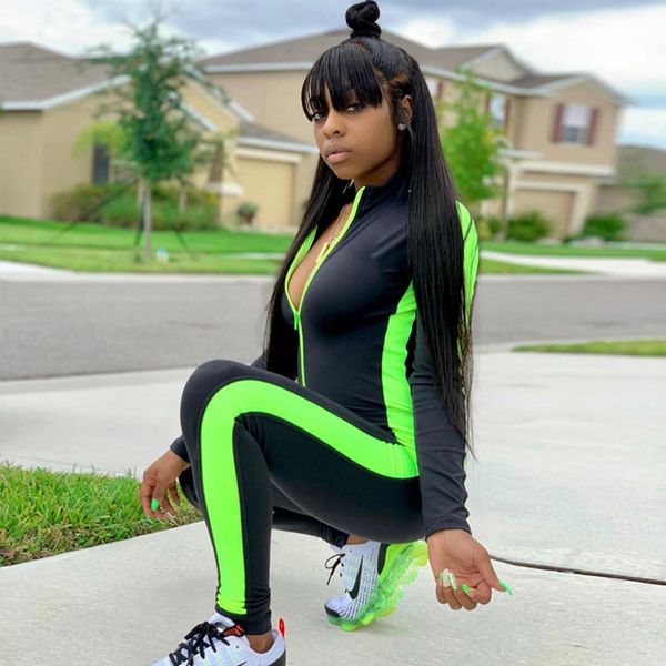 imcute spring 2020 women sporty neon striped jumpsuit long sleeve zipper front skinny fitness tight stretch rompers overalls, Black;white
imcute spring 2020 women sporty neon striped jumpsuit long sleeve zipper front skinny fitness tight stretch rompers overalls, Black;white