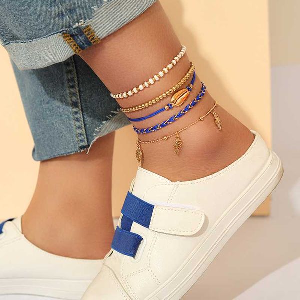 5pcs/set leaf shell charm beaded chain anklet for women rope gold anklets beach jewelry accessories 9187, Red;blue
5pcs/set leaf shell charm beaded chain anklet for women rope gold anklets beach jewelry accessories 9187, Red;blue
