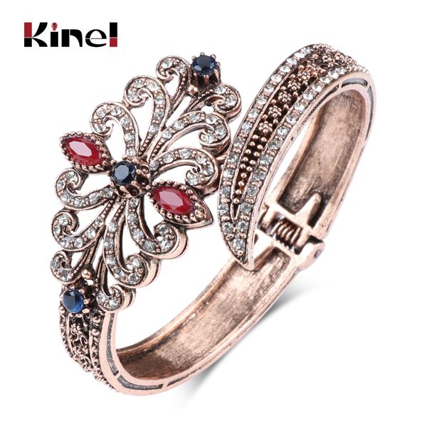 kinel unique charm for women gold color turkish retro crystal flower big bracelet party jewelry accessories, Black
kinel unique charm for women gold color turkish retro crystal flower big bracelet party jewelry accessories, Black