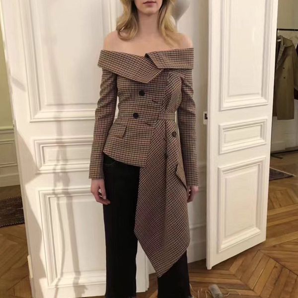 plaid irregular off shoulder women blazer single breasted fake pockets lady coat autumn new asymmetrical jacket individual, White;black
plaid irregular off shoulder women blazer single breasted fake pockets lady coat autumn new asymmetrical jacket individual, White;black