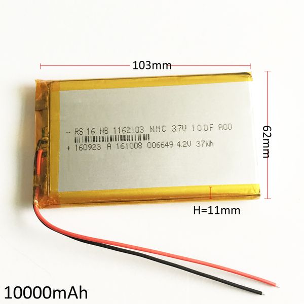 1162103 3.7v 10000mah lithium polymer li-po rechargeable battery for dvd pad mobile phone gps power bank camera e-books recoder tv box
1162103 3.7v 10000mah lithium polymer li-po rechargeable battery for dvd pad mobile phone gps power bank camera e-books recoder tv box