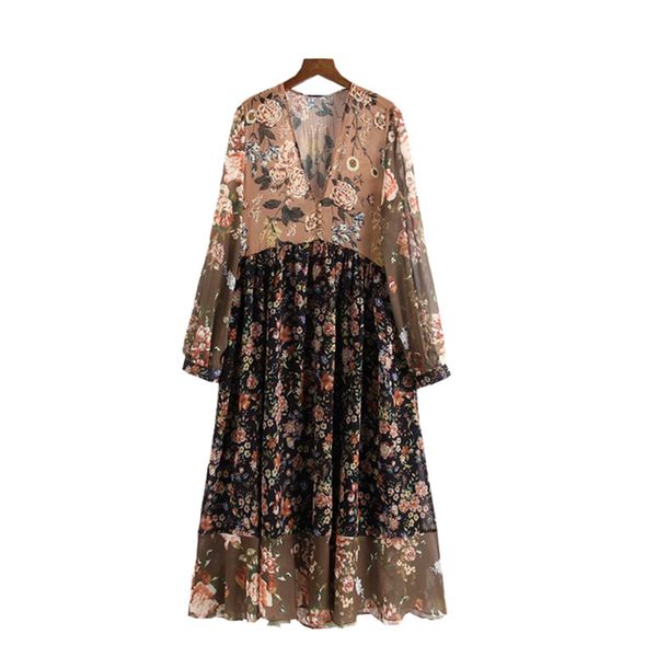 women designer clothes women dress women floral print pleated chiffon dress oversize transparent sleeve v neck dress ruffles hem vestidos, Black;gray
women designer clothes women dress women floral print pleated chiffon dress oversize transparent sleeve v neck dress ruffles hem vestidos, Black;gray