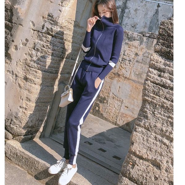 autumn and winter zipper knitting jacket + women elastic waist casual track suits knitting 2pcs pants sets, White
autumn and winter zipper knitting jacket + women elastic waist casual track suits knitting 2pcs pants sets, White