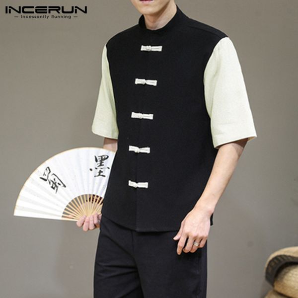 incerun chinese style men shirt cotton patchwork 2020 button short sleeve vintage casual stand collar elegant street camisa, White;black
incerun chinese style men shirt cotton patchwork 2020 button short sleeve vintage casual stand collar elegant street camisa, White;black