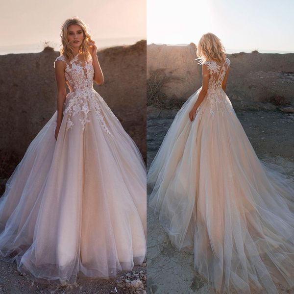 champagne sparkly tulle bohemian wedding dress cap sleeve appliques lace beads beach boho wedding dress plus size garden bridal gowns, White
champagne sparkly tulle bohemian wedding dress cap sleeve appliques lace beads beach boho wedding dress plus size garden bridal gowns, White