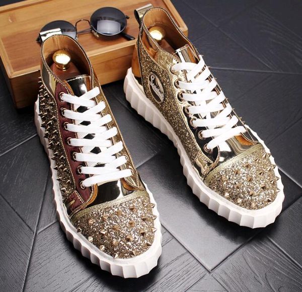 2019 golden rivet men's shoes high men's casual shoes short boots sneakers jp156, Black
2019 golden rivet men's shoes high men's casual shoes short boots sneakers jp156, Black