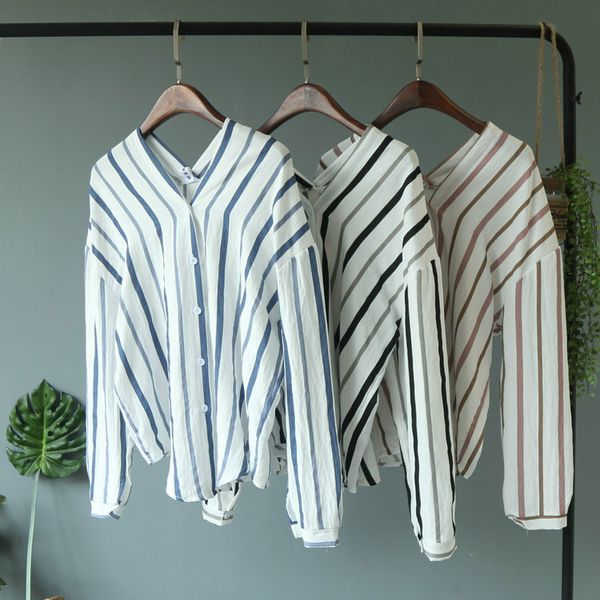 women loose casual long sleeve blouse 2020 spring v neck striped vintage pullover streetwear korean style basic women shirt, White
women loose casual long sleeve blouse 2020 spring v neck striped vintage pullover streetwear korean style basic women shirt, White