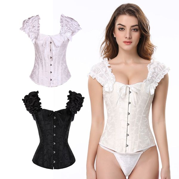 black/white women body shapewear steel boned support cap sleeves daily wear outfit floral embroidred corsets and bustiers 833
black/white women body shapewear steel boned support cap sleeves daily wear outfit floral embroidred corsets and bustiers 833