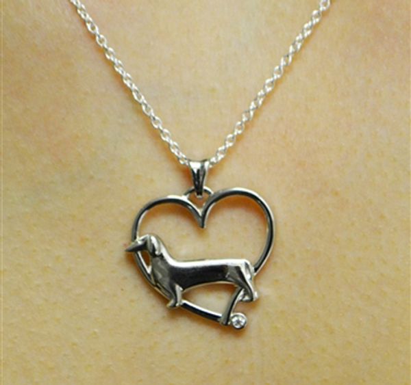 silver jewelry cute dog,pet lover jewelrys,100% 925 sterling silver heart shape dachshund dog necklace