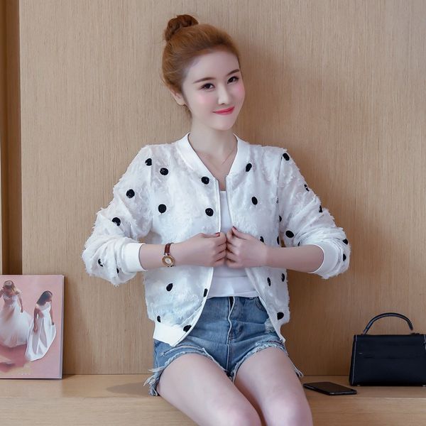 2019 korean slim baseball short jacket summer casual white thin women's bomber jacket dot sunscreen cardigan, Black;brown
2019 korean slim baseball short jacket summer casual white thin women's bomber jacket dot sunscreen cardigan, Black;brown