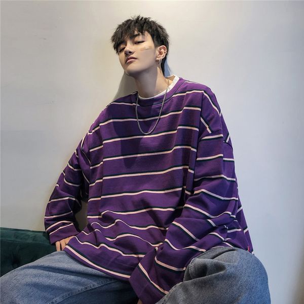 2019 spring trends college men's long sleeve contrast color strips two-color casual loose small fresh round neck shirt, Black
2019 spring trends college men's long sleeve contrast color strips two-color casual loose small fresh round neck shirt, Black