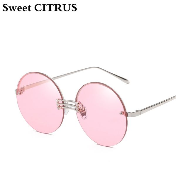 

sweet citrus vintage round sunglasses for ladies metal rimless arrow clear lens sunglasses women fashion oversized uv400 glasses, White;black
