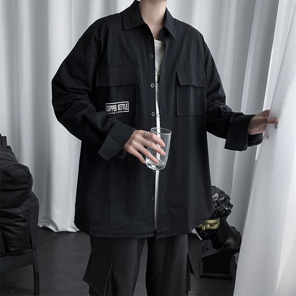 single breasted vintage shirts men japanese style streetwear oversized double pockets shirt man casual long sleeve loose clothes, White;black
single breasted vintage shirts men japanese style streetwear oversized double pockets shirt man casual long sleeve loose clothes, White;black