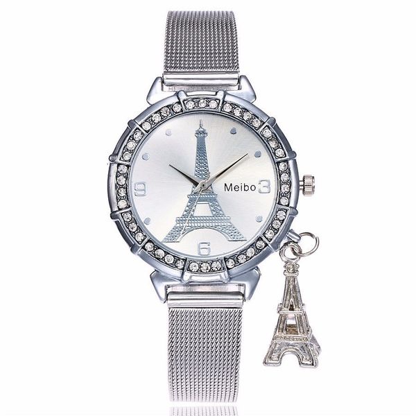 fashion women rose gold eiffel tower pattern watch casual ladies stainless steel tower pendant quartz womens watches brand, Slivery;brown
fashion women rose gold eiffel tower pattern watch casual ladies stainless steel tower pendant quartz womens watches brand, Slivery;brown