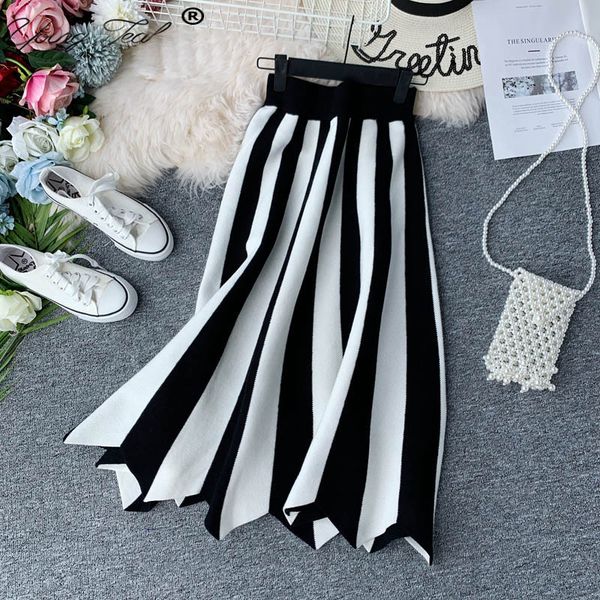 white striped skirt women knitted a-line high waist mid skirts 2020 summer fashion elegant casual streetwear faldas, Black
white striped skirt women knitted a-line high waist mid skirts 2020 summer fashion elegant casual streetwear faldas, Black