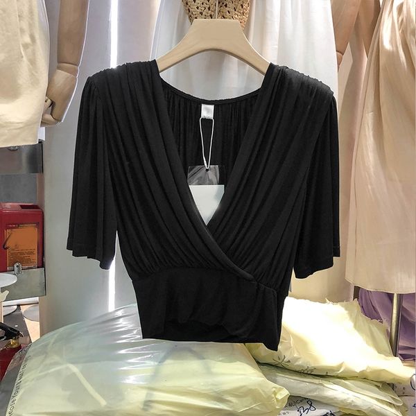 stall 2020 summer small cross v-neck waist t-shirt t-shirt short-sleeved women all-match duan xiu, White
stall 2020 summer small cross v-neck waist t-shirt t-shirt short-sleeved women all-match duan xiu, White