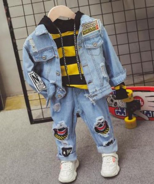 new children's sports suit denim suit boy long-sleeved denim jacket + hoodie + jeans 3 piece set 2-6 years, White
new children's sports suit denim suit boy long-sleeved denim jacket + hoodie + jeans 3 piece set 2-6 years, White