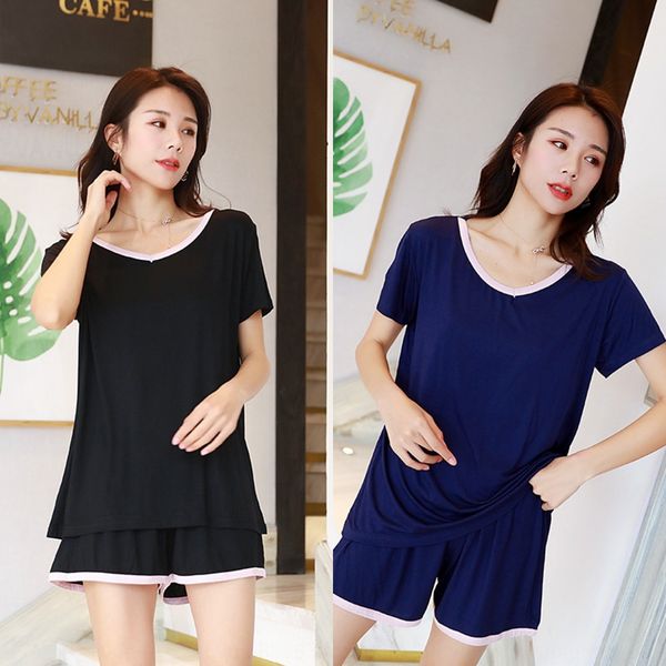 modal sports suit women's simple short sleeve and shorts + shorts comfortable loose outside wear two-piece home wear, Blue;red
modal sports suit women's simple short sleeve and shorts + shorts comfortable loose outside wear two-piece home wear, Blue;red