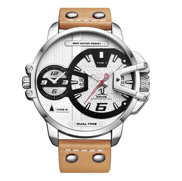 weide uv1702b brand personality double time zone calendar waterproof black and white leather belt men's sports quartz watch, Slivery;brown
weide uv1702b brand personality double time zone calendar waterproof black and white leather belt men's sports quartz watch, Slivery;brown