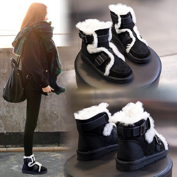 european winter 2019 new cotton shoes women's british snow boots women's fur all-in-one tube wild shoes, Black
european winter 2019 new cotton shoes women's british snow boots women's fur all-in-one tube wild shoes, Black