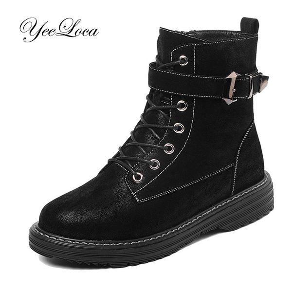 women's lace up buckle combat boots ankle flat heel leather bootie side zip warm winter waterproof snow boots girls, Black 
women's lace up buckle combat boots ankle flat heel leather bootie side zip warm winter waterproof snow boots girls, Black