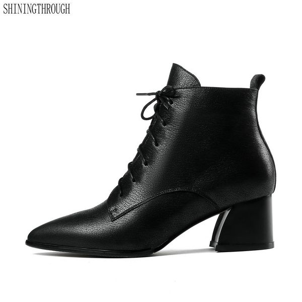 women ankle boots autumn winter warm high heels shoes woman genuine leather cross-tied pointed toe ladies boots size 41 42 43, Black
women ankle boots autumn winter warm high heels shoes woman genuine leather cross-tied pointed toe ladies boots size 41 42 43, Black