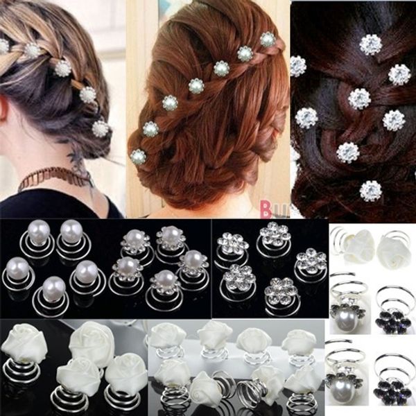 12pcs/lot wedding bridal crystal faux pearl flower hair pins twists coils swirl spiral hairpins headwear accessories jewelry, Golden;white
12pcs/lot wedding bridal crystal faux pearl flower hair pins twists coils swirl spiral hairpins headwear accessories jewelry, Golden;white