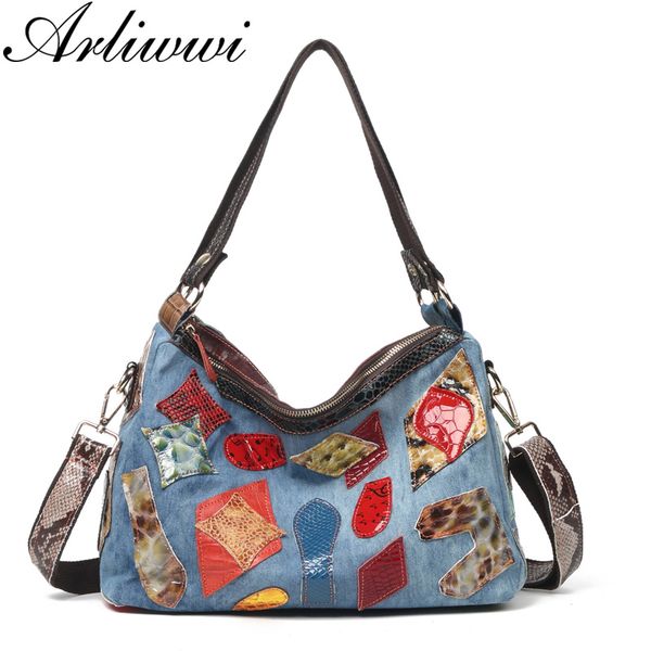 arliwwi denim and real leather women's shoulder bags double pockets composition lady large capacity handbags new
arliwwi denim and real leather women's shoulder bags double pockets composition lady large capacity handbags new