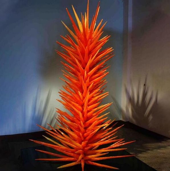 L Application Hand Blown Glass Tree Floor Lamp Orange Murano Blown Glass Conifer Sculpture For Party Garden Art Decoration