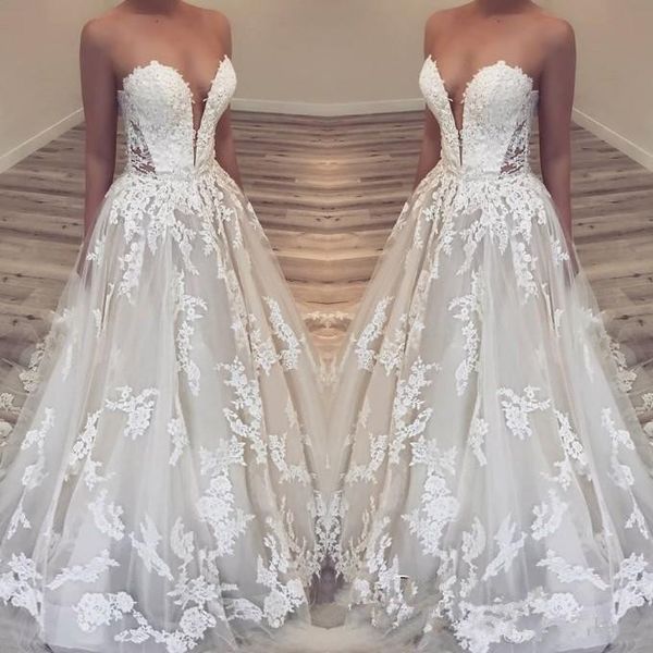 vintage 2019 a line beach wedding dresses sweetheart lace appliqued tulle bridal gown sweep train country plus size robe de mariee, White
vintage 2019 a line beach wedding dresses sweetheart lace appliqued tulle bridal gown sweep train country plus size robe de mariee, White