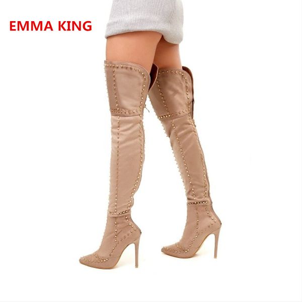 2019 fashion women winter rivets thigh high boots pointed toe stilettos ladies shoes back zip high heels knight boots brown, Black
2019 fashion women winter rivets thigh high boots pointed toe stilettos ladies shoes back zip high heels knight boots brown, Black