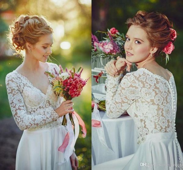 country style a line wedding dresses v-neck long sleeve buttons back beaded sash floor length satin bohemian bridal wedding gowns cheap, White
country style a line wedding dresses v-neck long sleeve buttons back beaded sash floor length satin bohemian bridal wedding gowns cheap, White