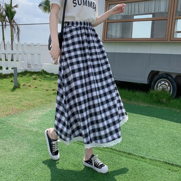 2020 black plaid long skirt preppy style korean checkered printed lace summer women's skirts high waist jurken skater jupe femme
2020 black plaid long skirt preppy style korean checkered printed lace summer women's skirts high waist jurken skater jupe femme