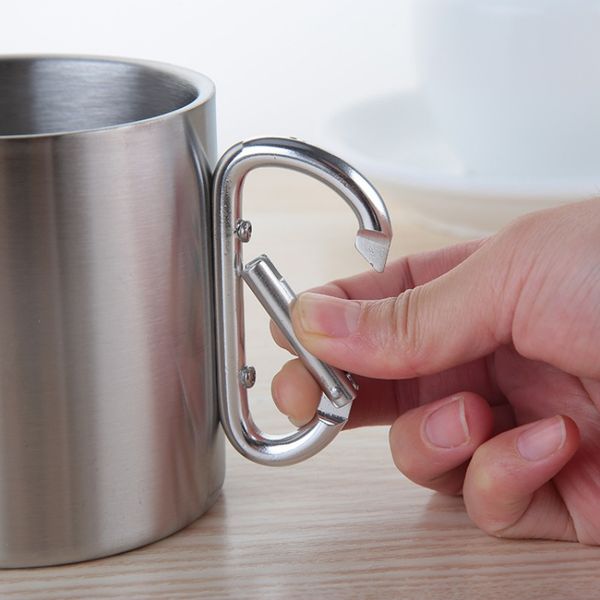 stainless steel cup portable camping traveling cup double wall mug with carabiner hook handle outdoor tools
stainless steel cup portable camping traveling cup double wall mug with carabiner hook handle outdoor tools