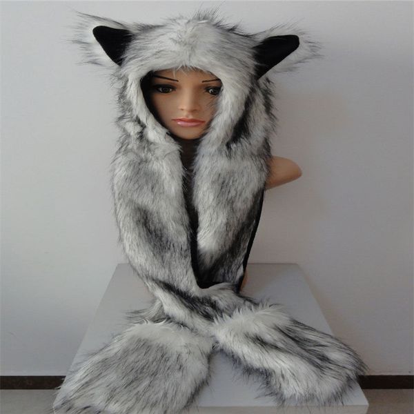 faux fur hood animal womens mens hat ear flaps hand pockets 3 in 1 hat wolf plush winter warm cap with long scarf mittens gloves, Blue;gray
faux fur hood animal womens mens hat ear flaps hand pockets 3 in 1 hat wolf plush winter warm cap with long scarf mittens gloves, Blue;gray