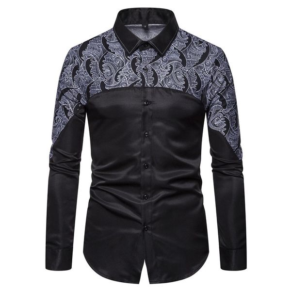 men's shirt new fashion men's personality print stitching casual shirt slim long sleeve solid top, White;black
men's shirt new fashion men's personality print stitching casual shirt slim long sleeve solid top, White;black