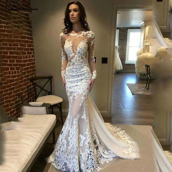 vintage full lace lace mermaid wedding dresses vestidos de novia new long sleeves illusion bodice lace applique sheer back bridal gowns, White
vintage full lace lace mermaid wedding dresses vestidos de novia new long sleeves illusion bodice lace applique sheer back bridal gowns, White