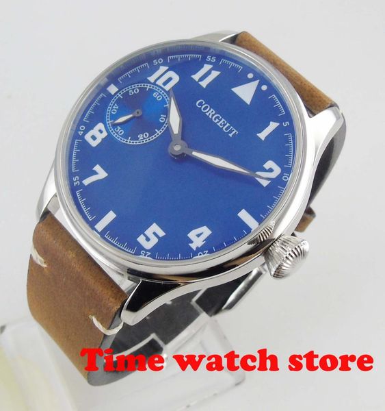 44mm corgeut mechanical watch men luminous waterproof leather bracelet stainless steel blue black dial 6497 hand wind wrist 8231, Slivery;brown
44mm corgeut mechanical watch men luminous waterproof leather bracelet stainless steel blue black dial 6497 hand wind wrist 8231, Slivery;brown