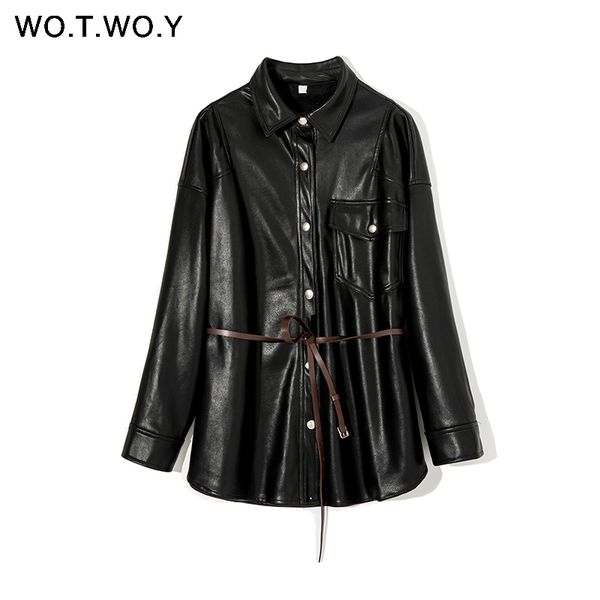 wotwoy autumn faux leather black punk women coat pocket double-breasted belt fashion women jacket turn down collar outwear
wotwoy autumn faux leather black punk women coat pocket double-breasted belt fashion women jacket turn down collar outwear