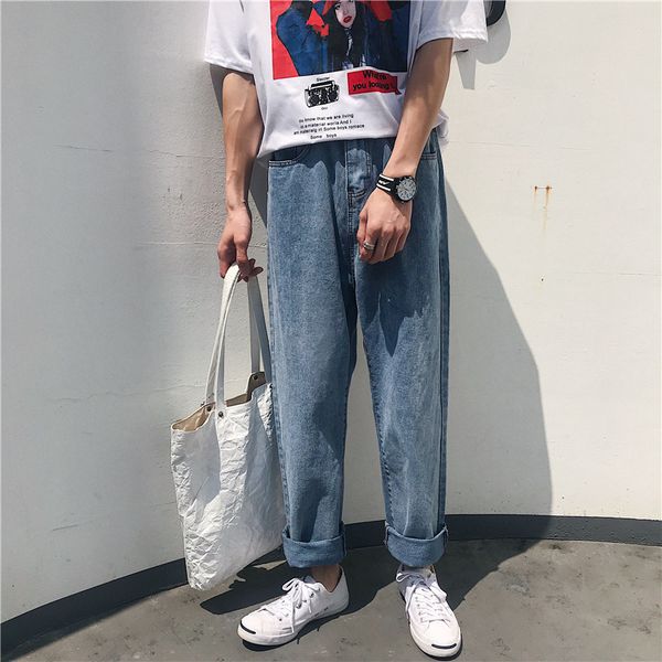 2019 new fashion man jeans straight loose wide leg men denim pants casual male hip hop cuffs trousers men's clothing, Blue
2019 new fashion man jeans straight loose wide leg men denim pants casual male hip hop cuffs trousers men's clothing, Blue