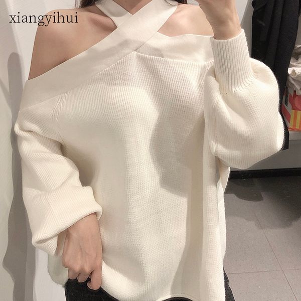 halter irregular collar cold knitted cotton sweater women solid black white off-shoulder pullover casual elegant jumpers, White;black
halter irregular collar cold knitted cotton sweater women solid black white off-shoulder pullover casual elegant jumpers, White;black