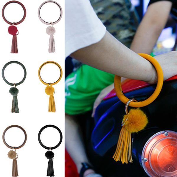 fashion trend simple large leather bracelet tassel keychain jewelry with fur pompom tassel key ring bag pendants, Silver
fashion trend simple large leather bracelet tassel keychain jewelry with fur pompom tassel key ring bag pendants, Silver